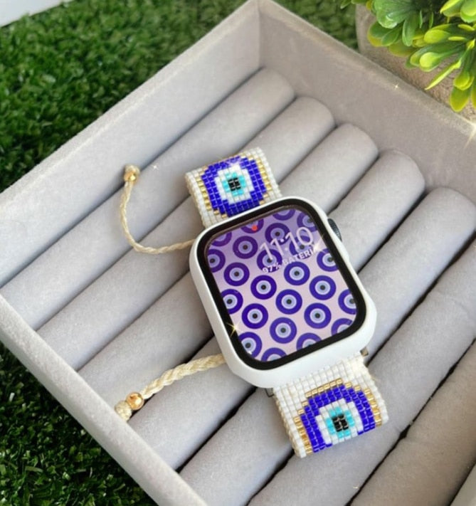 New Design Luxury Miyuki Beads Apple Watch Band- Evil Eye