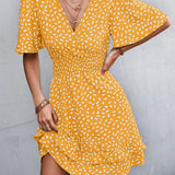 Smocked Waist Layered Surplice Dress