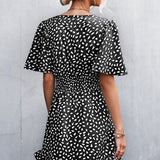 Smocked Waist Layered Surplice Dress