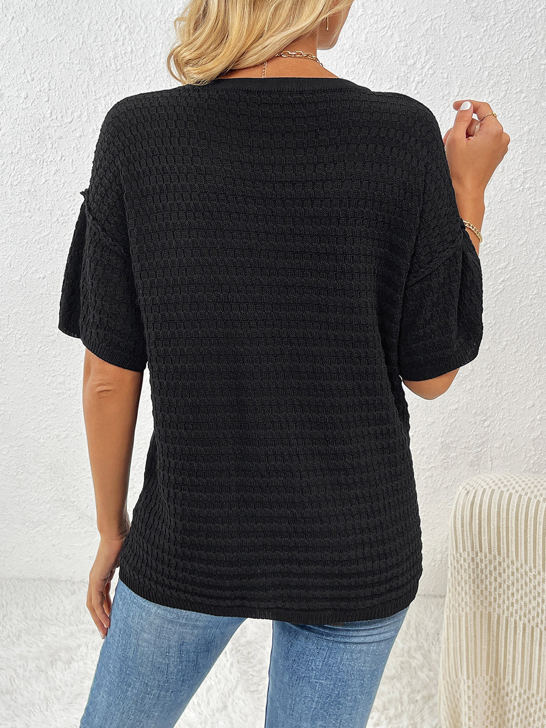 Black Short Sleeve Knit Top