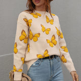 Butterfly Dropped Shoulder Crewneck Sweater
