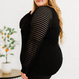 Curvy Line- Sheer Striped Sleeve V-Neck Top