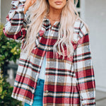 Plaid Button Front Shirt Jacket with Breast Pockets