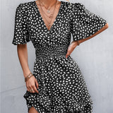 Smocked Waist Layered Surplice Dress