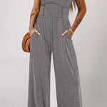 Round Neck Sleeveless Jumpsuit with Pockets