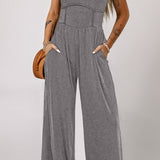 Round Neck Sleeveless Jumpsuit with Pockets
