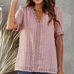 Swiss Dot Lace Trim Plunge Blouse