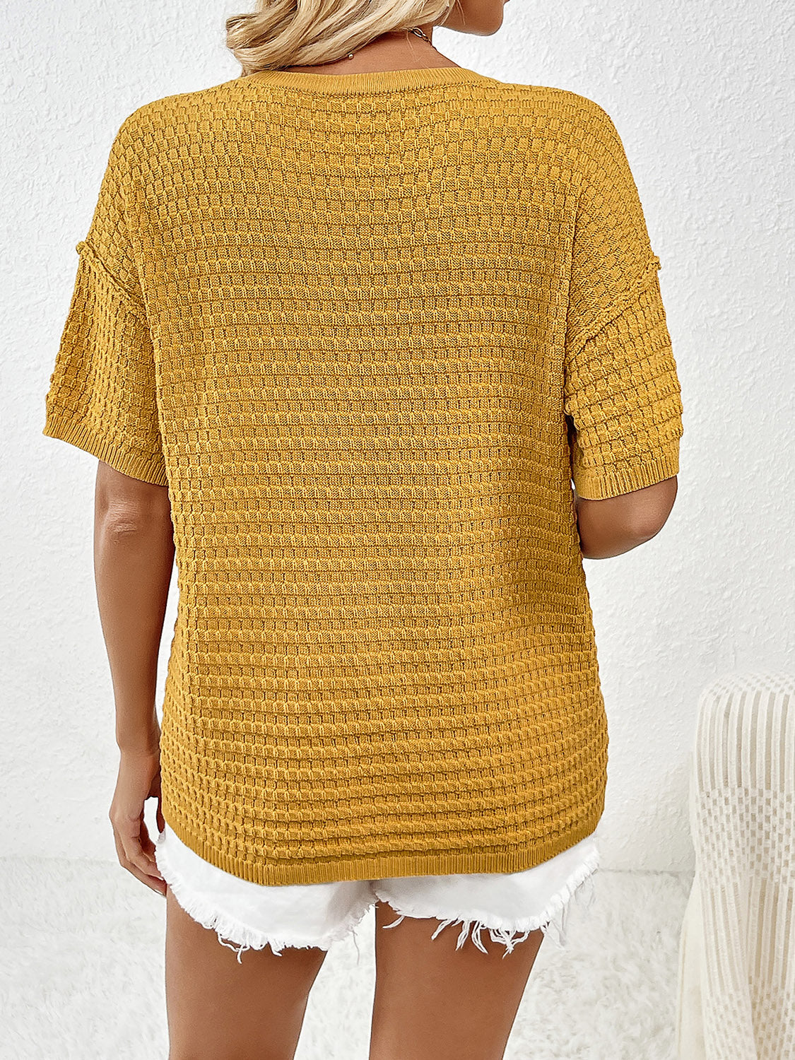 Yellow Short Sleeve Knit Top