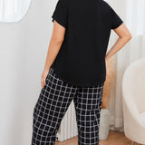 Curvy Line- V-Neck Top and Plaid Pants Lounge Set