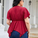 Curvy Line- Frill Surplice Flutter Sleeve Blouse