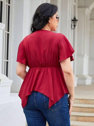 Curvy Line- Frill Surplice Flutter Sleeve Blouse