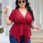 Curvy Line- Frill Surplice Flutter Sleeve Blouse