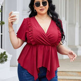 Curvy Line- Frill Surplice Flutter Sleeve Blouse