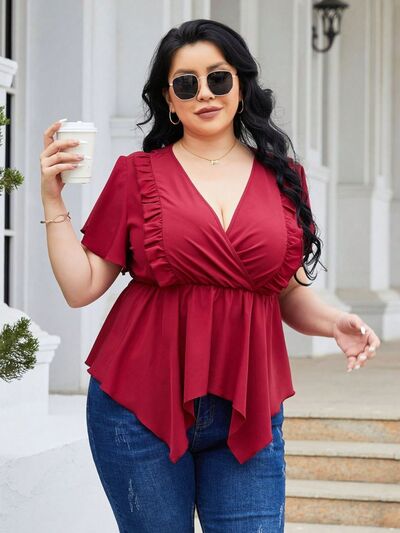 Curvy Line- Frill Surplice Flutter Sleeve Blouse