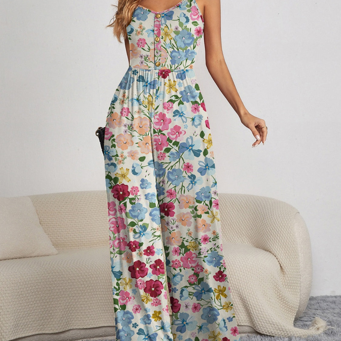 Floral Spaghetti Strap Wide Leg Jumpsuit