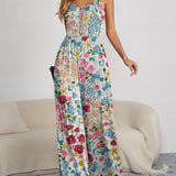 Floral Spaghetti Strap Wide Leg Jumpsuit