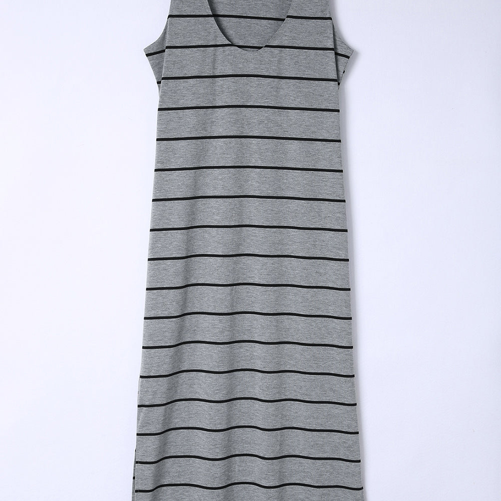 Striped Slit Sleeveless Maxi Dress
