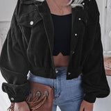 Lantern Sleeve Cropped Corduroy Jacket