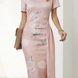 Printed Off-Shoulder Split Dress