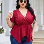 Curvy Line- Frill Surplice Flutter Sleeve Blouse