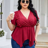 Curvy Line- Frill Surplice Flutter Sleeve Blouse