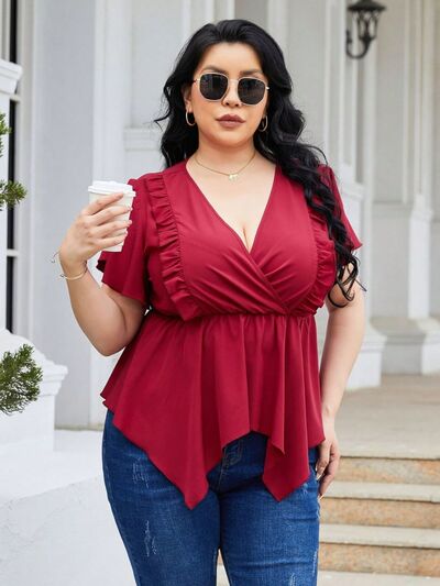 Curvy Line- Frill Surplice Flutter Sleeve Blouse