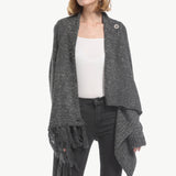 One-Button Tassel Tie Asymmetrical Hem Cardigan