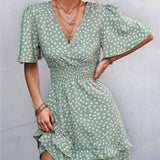 Smocked Waist Layered Surplice Dress