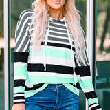 Striped Drawstring Detail Long Sleeve Hoodie
