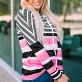 Striped Drawstring Detail Long Sleeve Hoodie