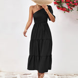 Smocked One-Shoulder Midi Dress