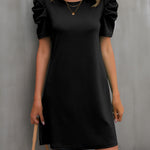 Round Neck Puff Sleeve Mini Dress