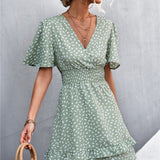 Smocked Waist Layered Surplice Dress