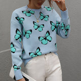 Butterfly Dropped Shoulder Crewneck Sweater