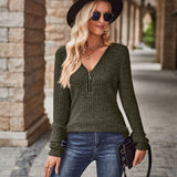 Half-Zip V-Neck Long Sleeve Top