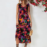 Multicolored V-Neck Backless Midi Dress