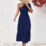 Smocked One-Shoulder Midi Dress