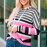 Striped Drawstring Detail Long Sleeve Hoodie