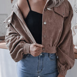 Lantern Sleeve Cropped Corduroy Jacket