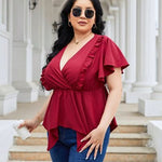 Curvy Line- Frill Surplice Flutter Sleeve Blouse