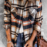 Plaid Button Front Shirt Jacket with Breast Pockets