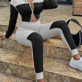 Two-Tone Collared Neck Top and Joggers Set
