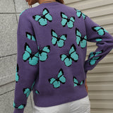 Butterfly Dropped Shoulder Crewneck Sweater