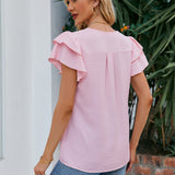 V-Neck Flounce Sleeve Blouse