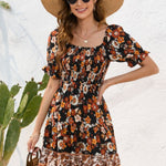 Floral Print Square Neck Short Sleeve Dress