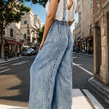 Adjustable Strap Wide Leg Denim Overalls