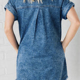 Raw Hem Pocketed Cap Sleeve Denim Dress