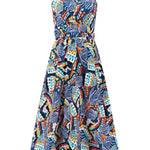 Ruched Printed Halter Neck Sleeveless Dress