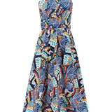 Ruched Printed Halter Neck Sleeveless Dress