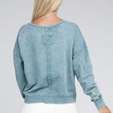 French Terry Acid Wash Boat Neck Pullover